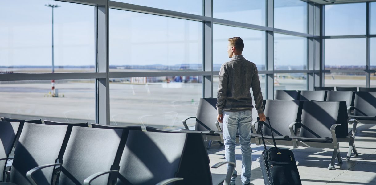 Traveler in airport terminal