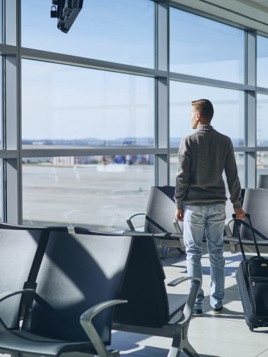 Traveler in airport terminal