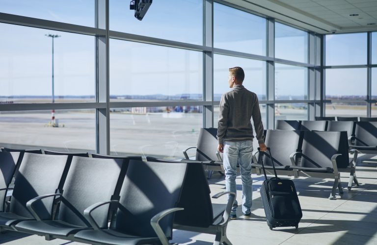 Traveler in airport terminal